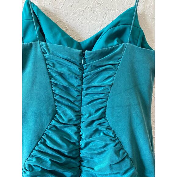 Nicole Miller Teal Ruched Silk Cocktail Dress Size 6 - Picture 5 of 9